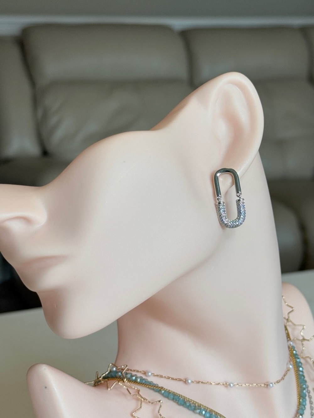 Silver Pavé Carabiner Earrings With Cubic Zirconia